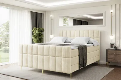 Produktbild von ALTDECOR Boxspringbett mit Gold Füßen, Matratze und Lattenrost, Topper, Fußteil, Polsterbett mit Bettkasten, Bett mit Stauraum H3- und H4- Matratze -MIAMI-FZ-Z KING-140x200 - Beige Casablanca