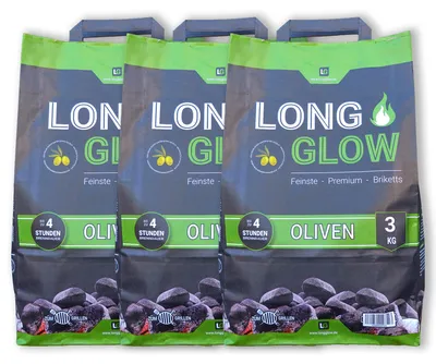 Produktbild von Long Glow Olive 9 kg Premium Grillbriketts |  Spain