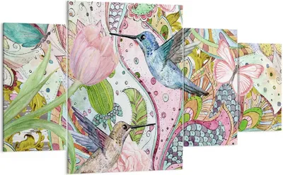 Produktbild von Bild auf Leinwand - Leinwandbild - Vogel Schmetterling Blume - 160x90cm - Wand Bild - Wanddeko - Leinwanddruck - Bilder - Kunstdruck - Wanddekoration - Leinwand bilder - Wandkunst - DL160x90-4065