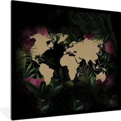 Produktbild von MuchoWow® MuchoWow® Gerahmtes Poster Weltkarte - Braun - Blumen 40x40 cm - Poster mit zchwarzem Bilderrahmen - Mit Rahmen - Wanddekoration Schlafzimmer