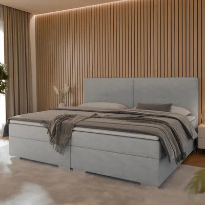 Produktbild von Forte STAR Boxspringbett 240, für zwei 120x200 Matratzen, modernes Familienbett, Polsterkopfteil, Holzwerkstoff, Chenille Stoff Grau