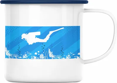 Produktbild von Trendation - Taucher Grafik Emaille Tasse Geschenk für Tauchlehrer Geschenkidee Lustig Tauchen Tauchsport Blau (Blau)