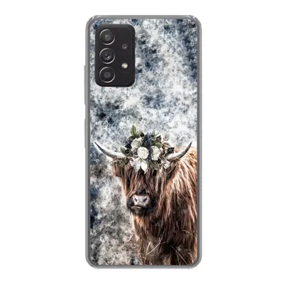 Produktbild von MuchoWow® Handyhülle Schutzhülle Hülle für Samsung galaxy a73 Schottischer Highlander - Rauch - Blumen Silikon Softcase Handy Hülle - Handyhülle