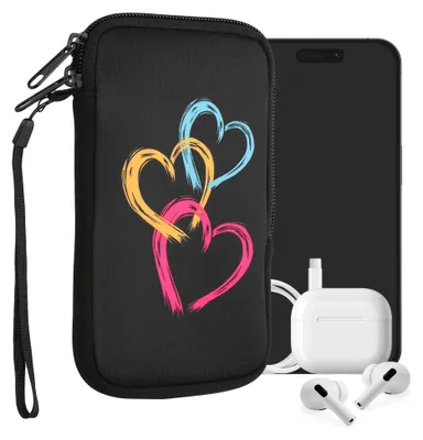 Produktbild von kwmobile Handytasche für Smartphones L - 6,5" - Neopren Handy Tasche Hülle Cover Case Schutzhülle - Pinsel Herzen Pink Orange Schwarz - 16,5 x 8,9 cm