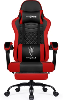 Immagine prodotto di Sedia da gaming, schienale e poggiapiedi regolabili ergonomicamente, imbottitura in memory foam, rivestimento in ecopelle, colore rosso