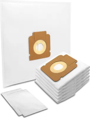 A stack of white vacuum cleaner bags with brown cardboard inserts.