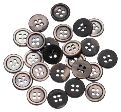 25 Muschelknöpfe, Perlmutt, 10 mm, 4-Loch, schwarz