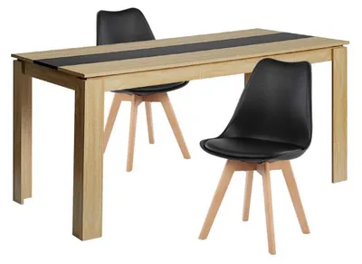 Zdjęcie produktu dla Stół jadalniany z krzesłami (2 sztuki), prostokątny, dąb/czarny, 160 cm