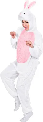 Produktbild von WIDMANN Erwachsenenkostüm Hase Funny Overall mit Kapuze weiß Größe XL