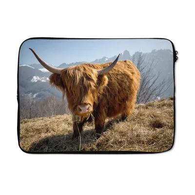 Produktbild von MuchoWow® Laptop Hülle 14 ZollSchottischer Highlander - Berg - Schnee Laptoptasche - Laptoptasche - Stoßsicher - Schutzhaube