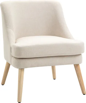 Produktbild von Sessel Loungesessel mit Leinenoptik, Armlehne, Gepolstert Relaxsessel mit Holzbeine, für Wohnzimmer, Schlafzimmer, Cremewei?