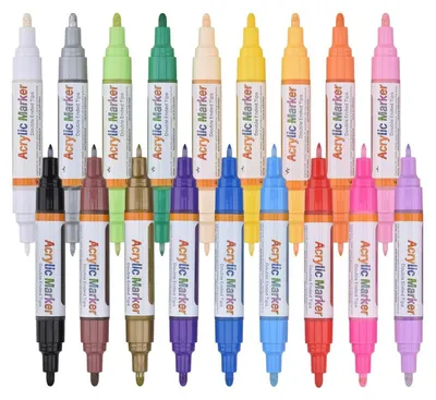 Zdjęcie produktu dla Markery akrylowe z podwójną końcówką, 18 kolorów, wodoodporne, szybko schnące, 3 mm i 0,7 mm