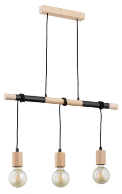 Produktbild von Pendelleuchte Holz E27 H: max. 75 cm Natur Schwarz 3-flammig länglich Skandinavisch Hängelampe