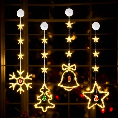 4 LED Fensterlichter mit Saugnäpfen – Weihnachtsdeko