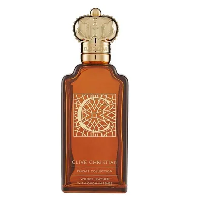 A bottle of Clive Christian perfume with a crown-shaped cap.