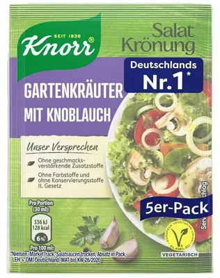 Verpackungsbild Knorr Salatkrönung Gartenkräuter Knoblauch Dressing 5x 8g 5er