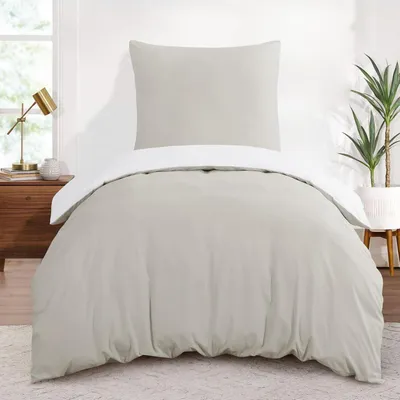Immagine prodotto di Set di lenzuola 155x220 cm, 2 pezzi, beige/bianco, in microfibra. Lenzuola reversibili con cerniera