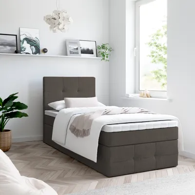 Produktbild von Bett, Boxspringbett MERA PREMIUM MINI - 80x200cm OHNE Topper mit Bettkästen, Einzelbett, Stauraum, Polsterbett, Bettgestell (Braun - AURA 04)