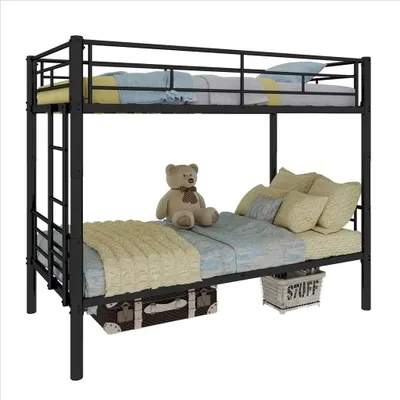 Zdjęcie produktu dla Metalowe łóżko piętrowe, możliwość rozłożenia - Łóżko piętrowe dla dzieci - 90 x 190 cm - Czarny kolor - Barierki ochronne - Drabinka z antypoślizgową powierzchnią - Możliwość rozłożenia na dwa pojedyncze łóżka - Bez materacy