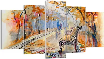 Produktbild von Bild auf Leinwand - Leinwandbild - Path Bench Herbst Frau - 160x85cm - Wand Bild - Wanddeko - Leinwanddruck - Bilder - Kunstdruck - Wanddekoration - Leinwand bilder - Wandkunst - EA160x85-3000