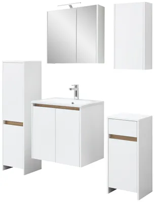Produktbild von Badmöbel-Set, Quickset 100, Pelipal, Waschtisch, LED-Spiegelschrank, Hängeschrank, Unterschrank und Midischrank, Weiß