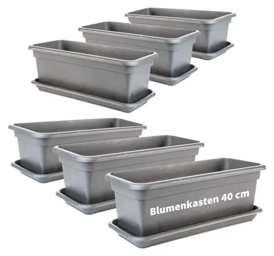 Produktbild von Blumenkasten anthrazit 6er Set mit Untersetzer für Balkon wetterfest
