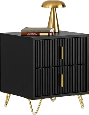 Produktbild von SoBuy SoBuy Bijzetkastje - Nachtkastje met 2 uitschuifbare lades - Max. 25KG - 30 x 40 x 47 cm - Zwart/Goud