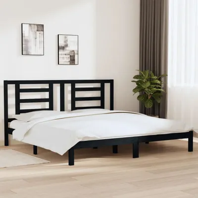Produktbild von The Living Store Massivholzbett Schwarz Kiefer 200x200 cm