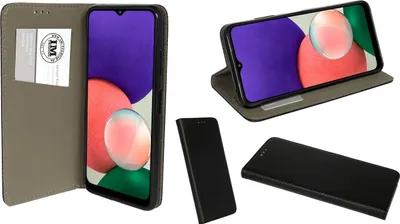 Produktbild von cofi1453 Buch Tasche Smart für SAMSUNG GALAXY A22 5G ( A226B ) Handy Hülle Etui Brieftasche Schutzhülle mit Standfunktion, Kartenfach Schwarz