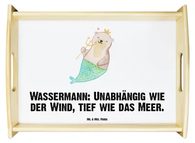 Produktbild von Mr. & Mrs. Panda Tablett Wassermann Astrologie - Weiß - Geschenk, Dekotablett, Sofa, Holztablett, Geburtstagsgeschenk, Sternzeichen, sofatablett, holz