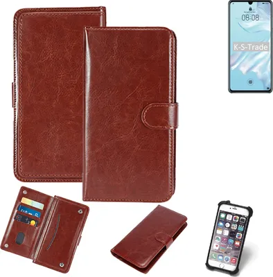 Produktbild von K-S-Trade 360° Hülle kompatibel mit Huawei P30 Pro braun Kunstleder Case BookCase WalletCase Kunstlederederhülle Handyhülle, Rundumschutz Bumper