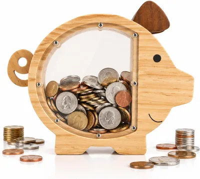 Obrázok produktu pre Drevená pokladnička, personalizovaná, pre deti, s kapacitou 300 mincí, na sporenie