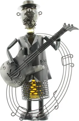 Produktbild von Moderner Wein Flaschenhalter Flaschenständer Gitarrist aus Metall Höhe 37 cm