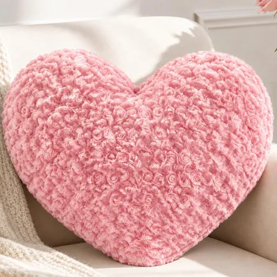 Herzkissen 45x45 cm, Plüsch, Kuschelkissen, Rosa