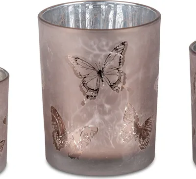 Produktbild von Teelichthalter, Windlicht Schmetterlinge H. 12,5cm rosa silber aus Glas Formano