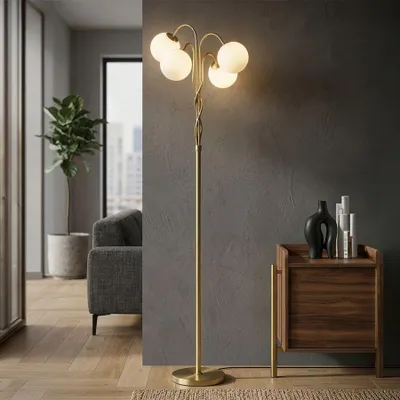 Obrázok produktu pre Stojacia lampa zo zlatého kovu s 4 sklenenými guľami ø 54x176 cm