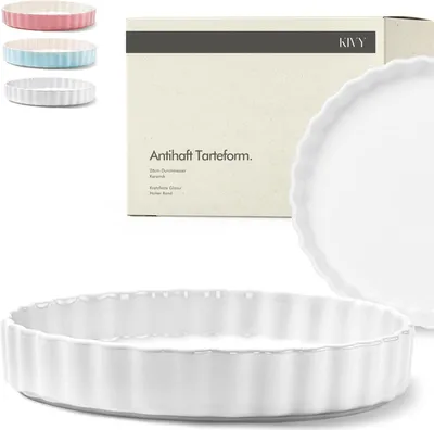 Produktbild von KIVY Tarte & Quicheform Keramik 28cm - Antihaftbeschichtete Tarteform 28 cm rund - Tarteform Keramik - Tarteformen & Quicheformen - Obstbodenform