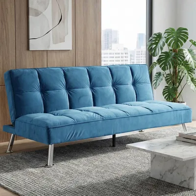 Produktbild von Sofa MCW-K21, Klappsofa Couch Schlafsofa, Nosagfederung Schlaffunktion Liegefläche 181x107cm  Samt, blau