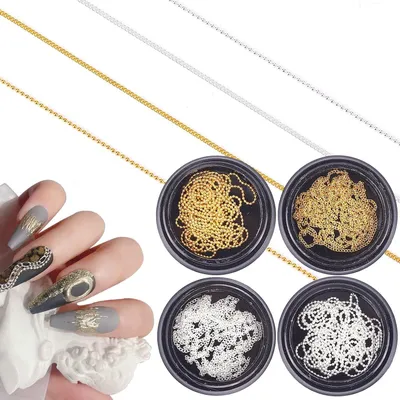 Productafbeelding van Metaallijsten Nail Art - Nagelkettingen Sieraden - Manicure Decoratie - Extra Lang - 100 cm - Goud en Zilver