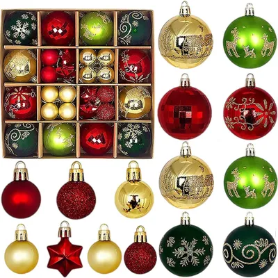 44er Set Weihnachtskugeln, Kunststoff, unzerbrechlich, 3/6 cm, gold/rot/grün