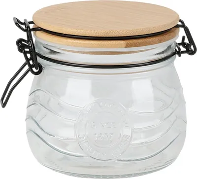 Produktbild von Drahtbügelglas 500 ml mit Bambusdeckel – Vorratsglas luftdicht, Aufbewahrungsglas für Küche, Nudeln, Reis, Müsli, Kaffee, wiederverwendbar