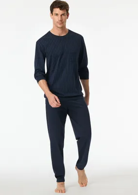 Immagine prodotto di Pigiama da uomo SCHIESSER, lungo - Comfort Essentials, cotone, collo rotondo Blu L