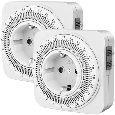Produktbild von DEWENWILS Mechanische Zeitschaltuhr Steckdose, Innen, 24 Stunden Analog Timer, 2er-Pack (16A / 3680W)