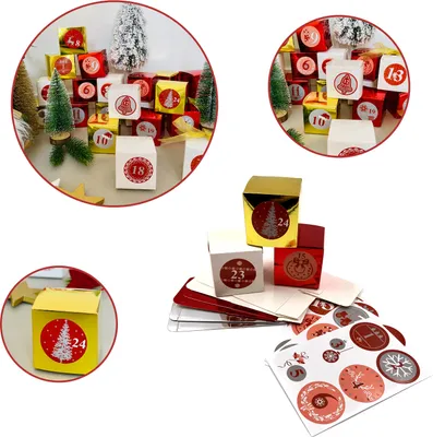 Produktbild von Oblique Unique DIY Adventskalender Set - 24 Pappschachteln Boxen + 24 Zahlen Sticker Aufkleber für Advent Weihnachten