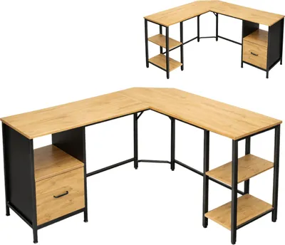 Zdjęcie produktu dla Biurko narożne dąb duże do pokoju biura 149x149x75 BEGRYF