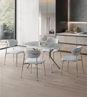 Obrázok produktu pre Jedálenský set – jedálenský stôl a 4 stoličky, moderný, sivý, pohodlný, rozťahovací