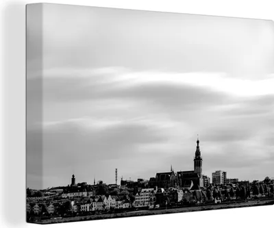 Obrázok produktu pre OneMillionCanvasses® - Výtlačky na plátne - 140x90 cm, Panoráma holandského mesta Nijmegen - čiernobiela, nástenná umelecká dekorácia
