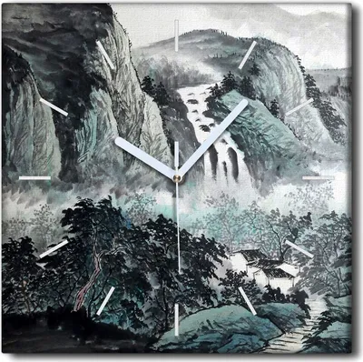Produktbild von Coloray Uhr auf Leinwand 30x30 cm Wand Uhr Dekoration Wohnzimmer Segeltuch weiße Zeiger -Japanische Tinte