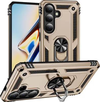 Immagine prodotto di Custodia per Samsung Galaxy S26+ a doppio strato, robusta, custodia con protezione militare con supporto per anello e supporto Oro