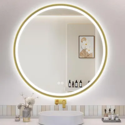 Produktbild von Badspiegel mit Beleuchtung 80cm, Gold, Entnebelung, Dimmbar 3000-6500K, IP44